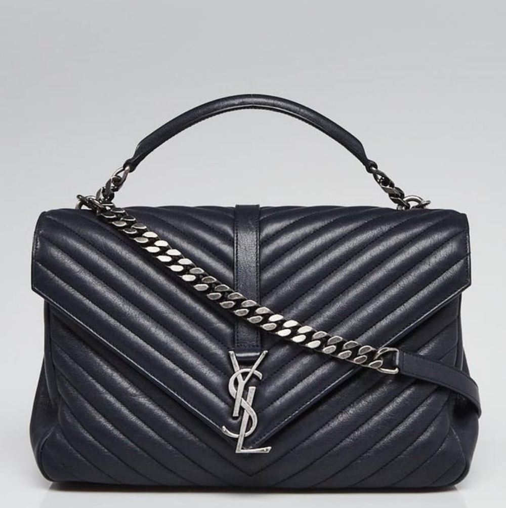 Like NEW! Saint Laurent College YSL Chevon Large Flap Bag - Picture 9 of 16